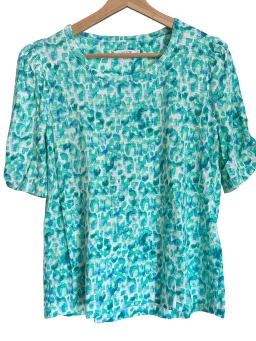 Chico's Tee Size Large (Chico's Size 2) Ruched Sleeve Women's Top Slub T-Shirt